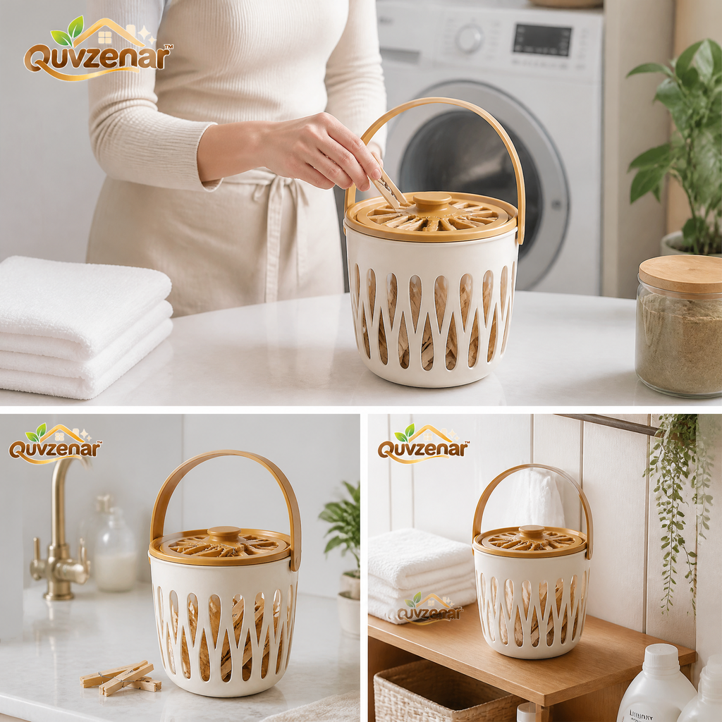 𝒒𝒖𝒗𝒛𝒆𝒏𝒂𝒓™ Twist & Carry Ventilated Laundry Clip Basket — view 2