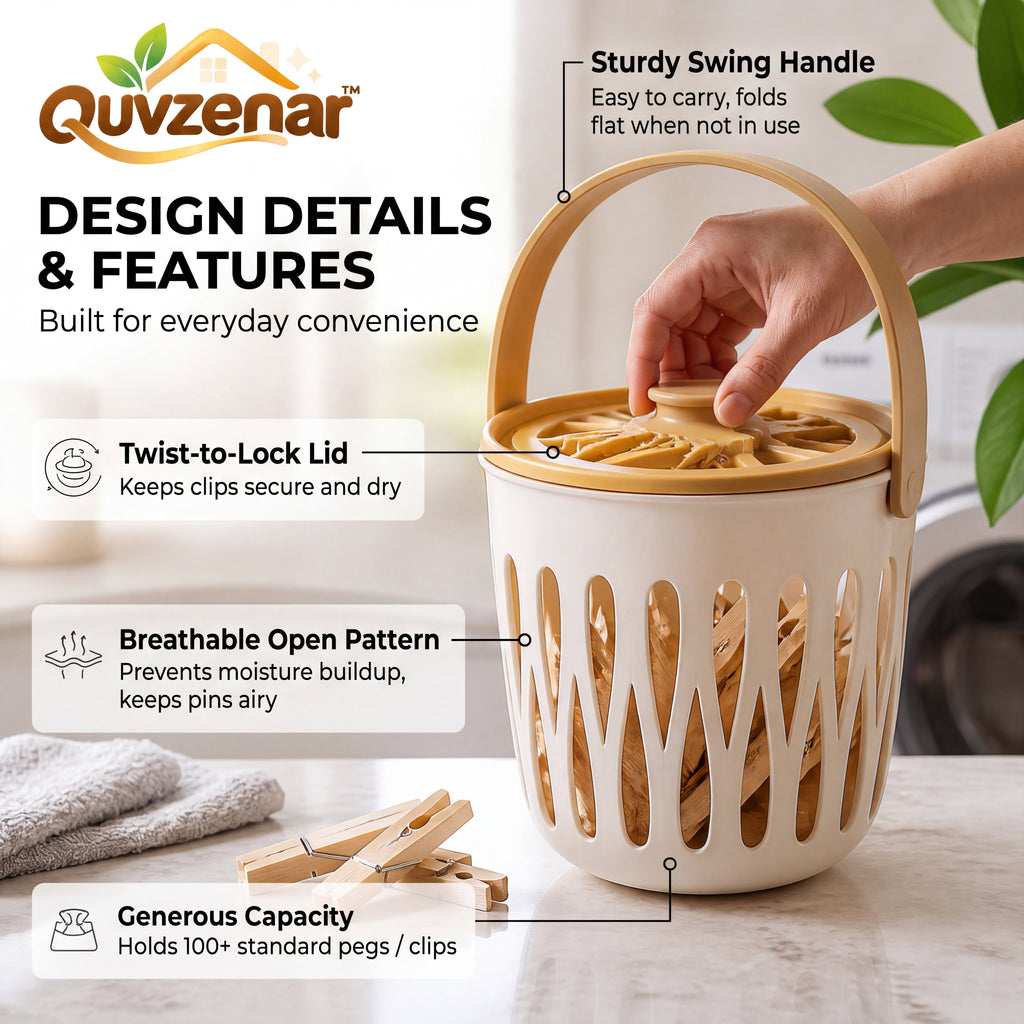 𝒒𝒖𝒗𝒛𝒆𝒏𝒂𝒓™ Twist & Carry Ventilated Laundry Clip Basket — view 3