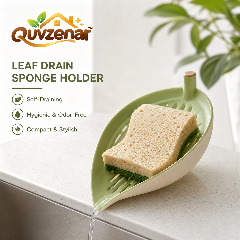𝒒𝒖𝒗𝒛𝒆𝒏𝒂𝒓™ Leaf Drain Countertop Sponge Holder — view 1