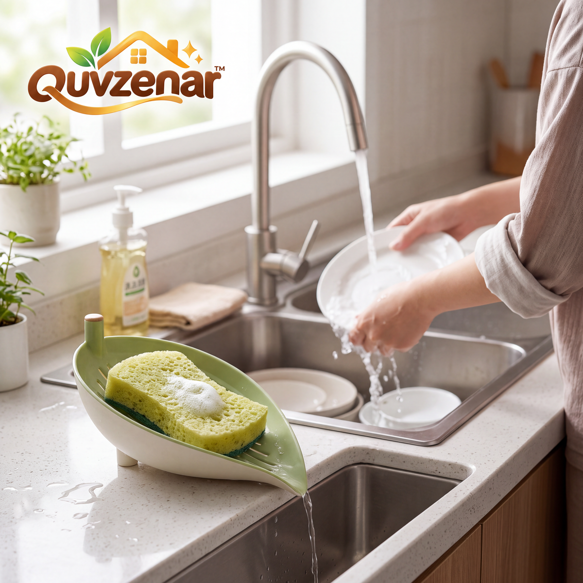 𝒒𝒖𝒗𝒛𝒆𝒏𝒂𝒓™ Leaf Drain Countertop Sponge Holder — view 3