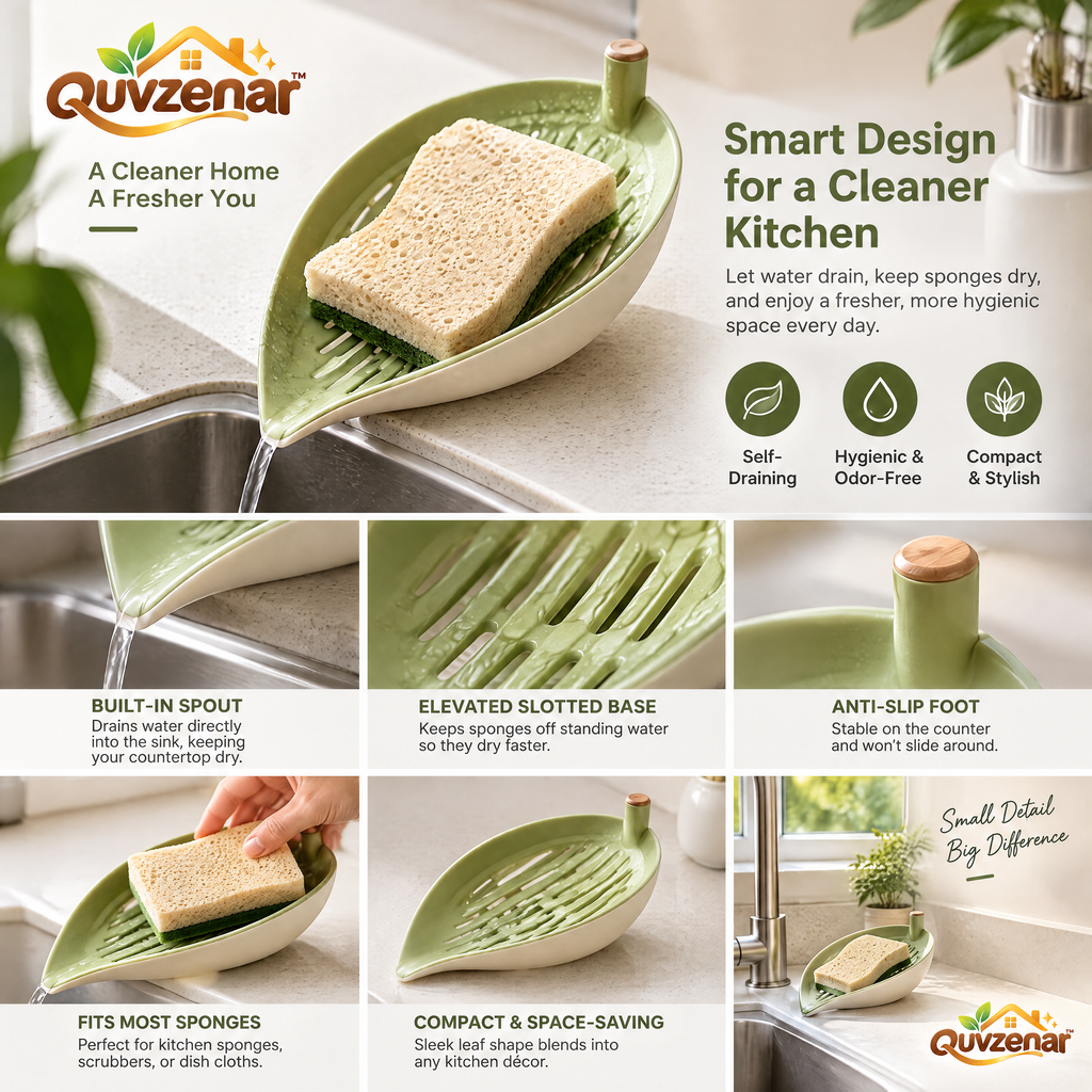 𝒒𝒖𝒗𝒛𝒆𝒏𝒂𝒓™ Leaf Drain Countertop Sponge Holder — view 4