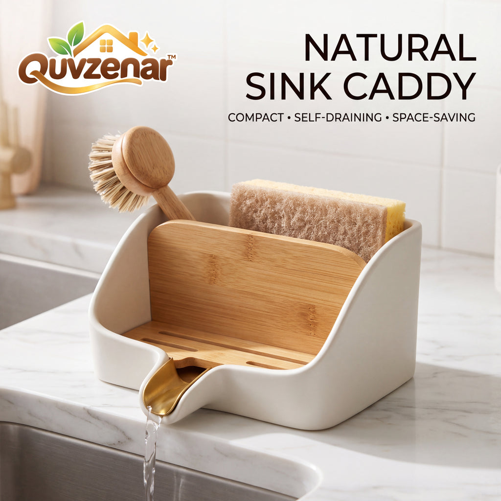 𝒒𝒖𝒗𝒛𝒆𝒏𝒂𝒓™ Natural Sink Caddy with Drainage Spout — view 1
