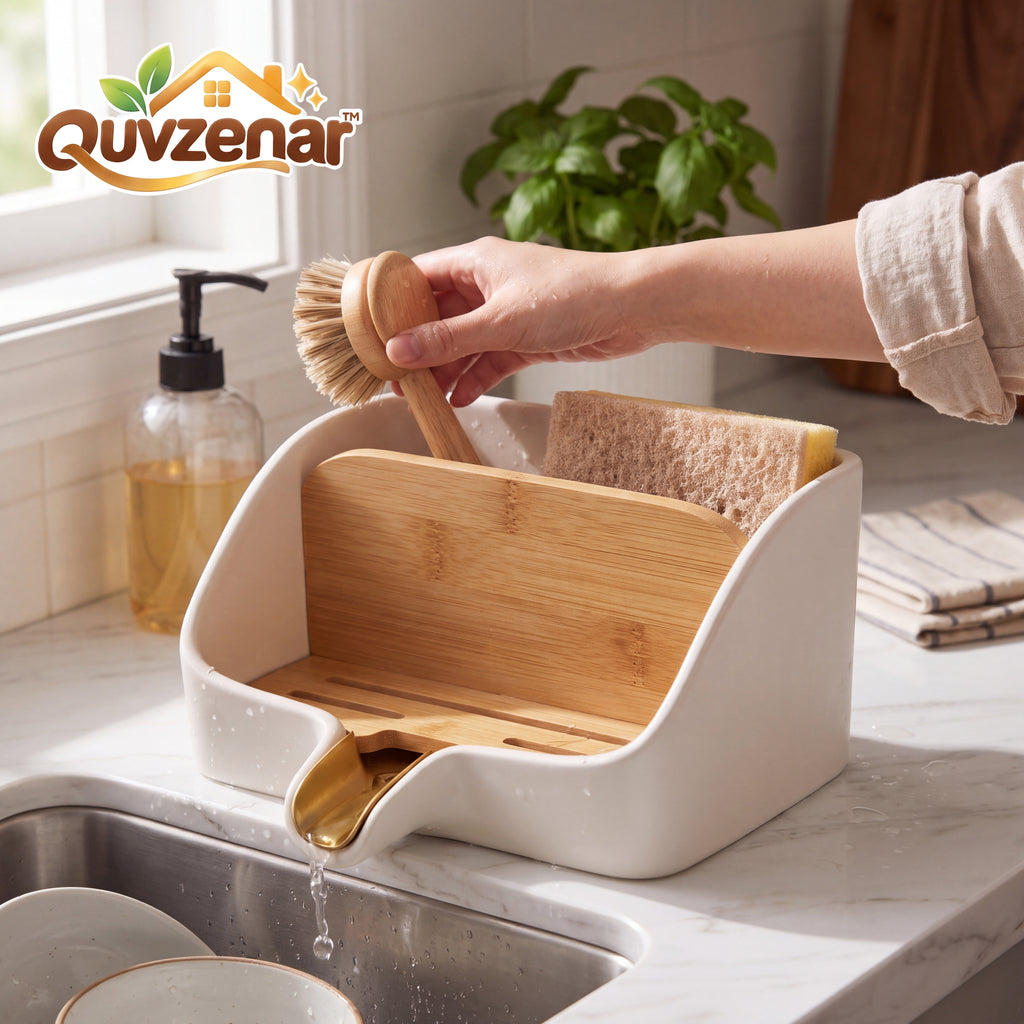𝒒𝒖𝒗𝒛𝒆𝒏𝒂𝒓™ Natural Sink Caddy with Drainage Spout — view 3