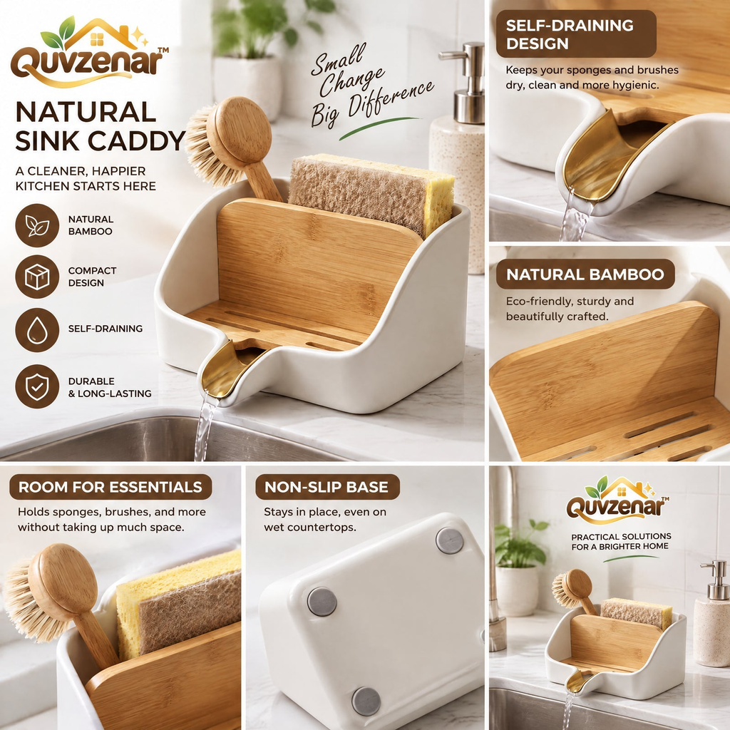 𝒒𝒖𝒗𝒛𝒆𝒏𝒂𝒓™ Natural Sink Caddy with Drainage Spout — view 4