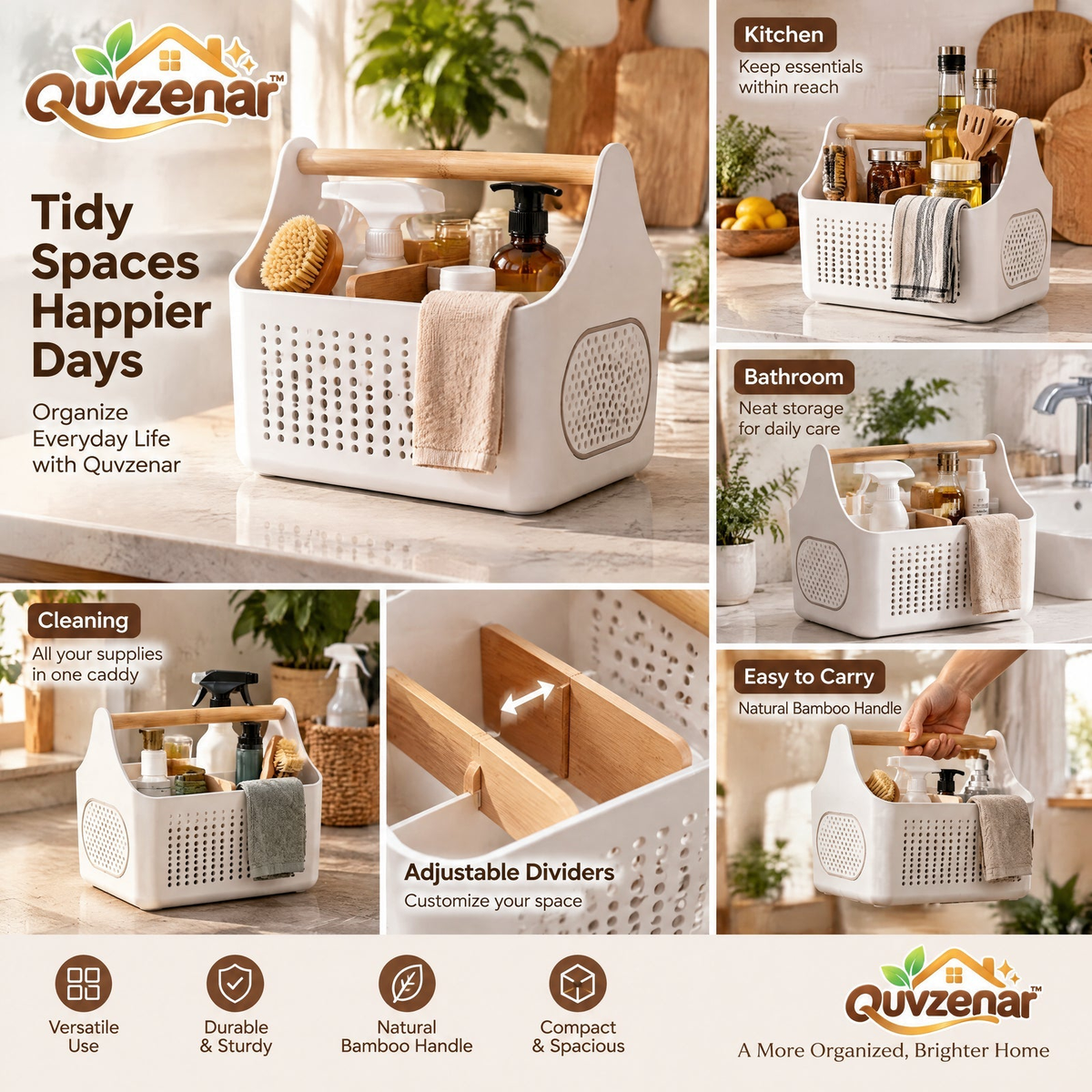 𝒒𝒖𝒗𝒛𝒆𝒏𝒂𝒓™ Portable Utility Caddy with Adjustable Dividers — view 2