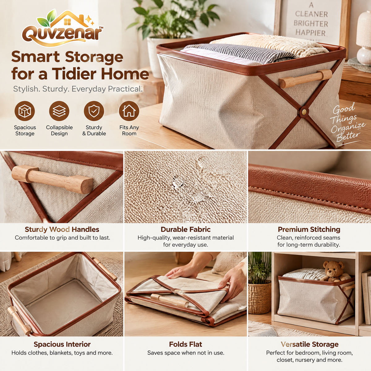 𝒒𝒖𝒗𝒛𝒆𝒏𝒂𝒓™ Geometric Collapsible Storage Basket — view 4