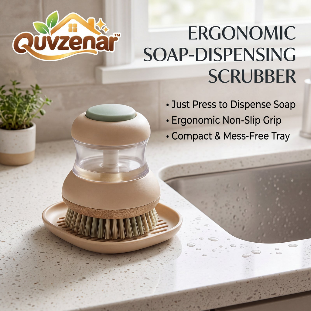 𝒒𝒖𝒗𝒛𝒆𝒏𝒂𝒓™ Ergonomic Soap-Dispensing Dish Scrubber — view 1