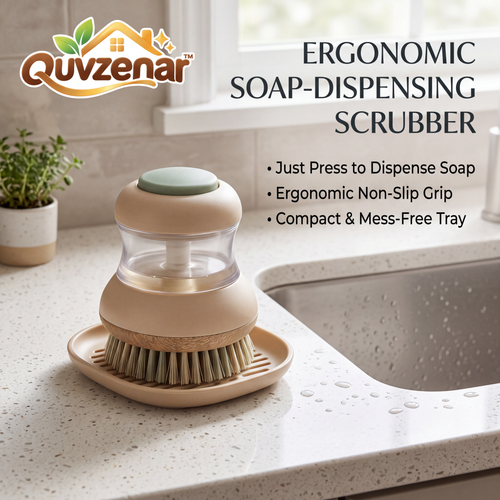 𝒒𝒖𝒗𝒛𝒆𝒏𝒂𝒓™ Ergonomic Soap-Dispensing Dish Scrubber — view 1