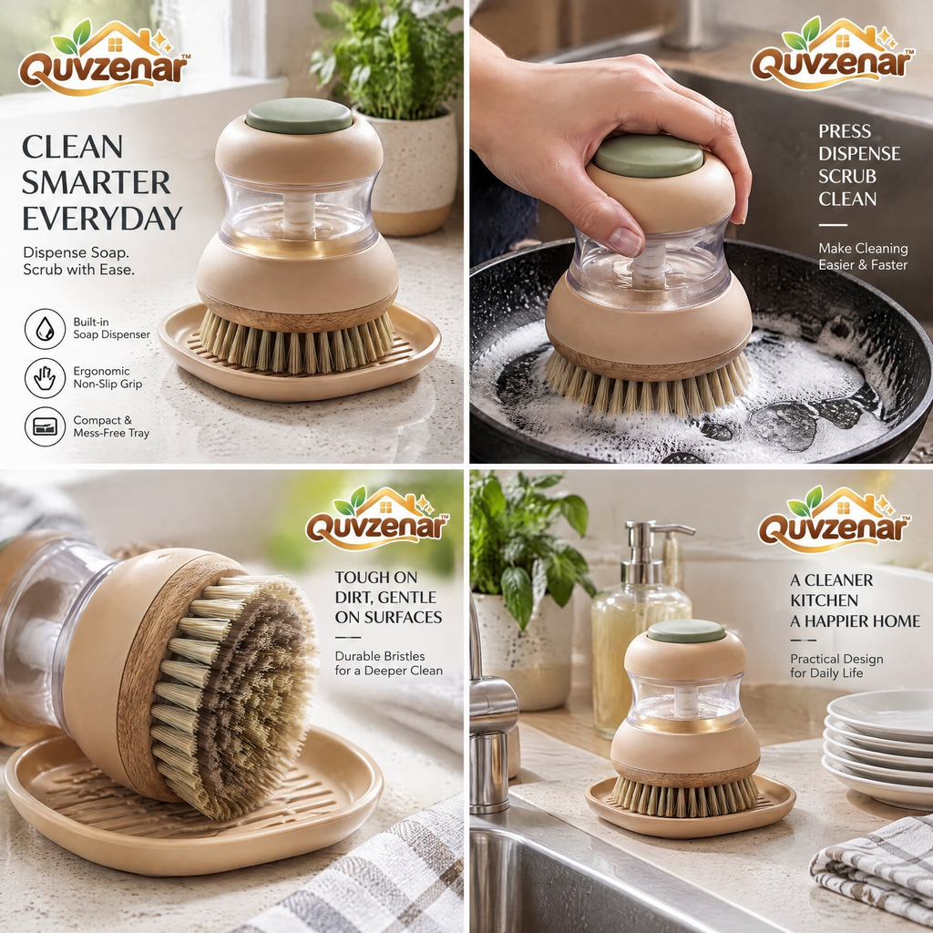 𝒒𝒖𝒗𝒛𝒆𝒏𝒂𝒓™ Ergonomic Soap-Dispensing Dish Scrubber — view 2