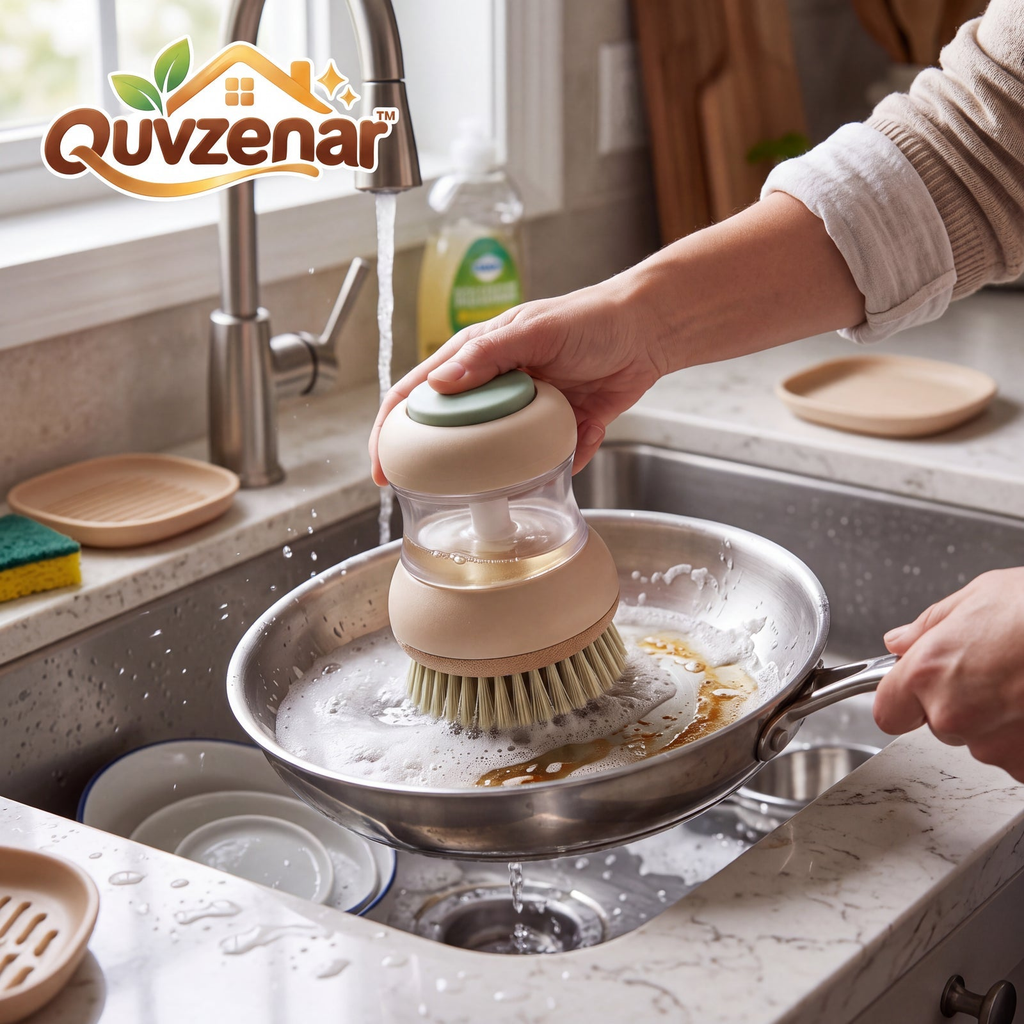 𝒒𝒖𝒗𝒛𝒆𝒏𝒂𝒓™ Ergonomic Soap-Dispensing Dish Scrubber — view 3