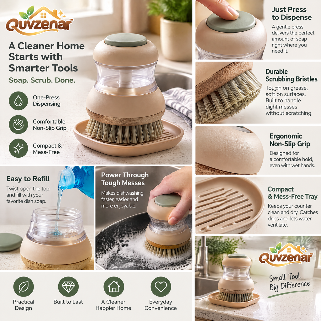 𝒒𝒖𝒗𝒛𝒆𝒏𝒂𝒓™ Ergonomic Soap-Dispensing Dish Scrubber — view 4