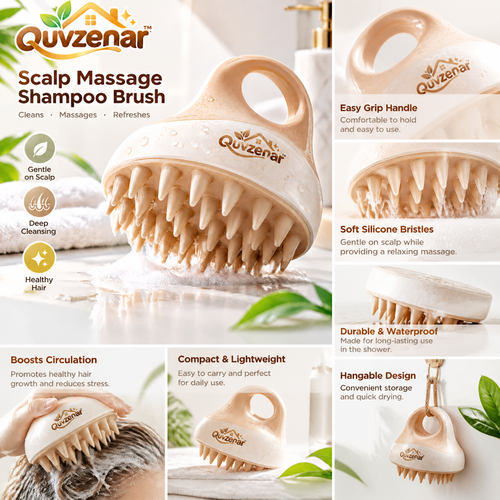 𝒒𝒖𝒗𝒛𝒆𝒏𝒂𝒓™ Ergonomic Scalp Massage Shampoo Brush — view 1