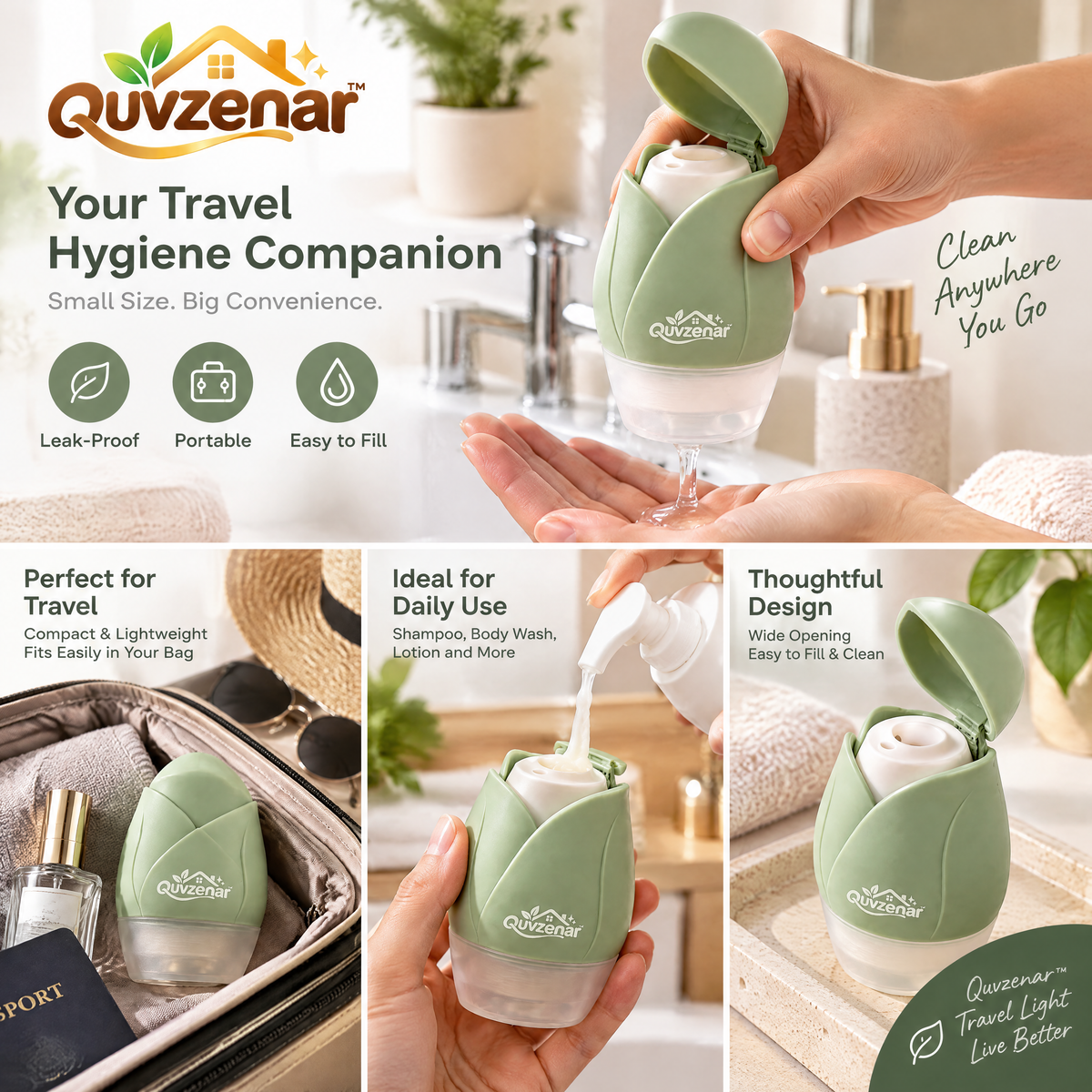 𝒒𝒖𝒗𝒛𝒆𝒏𝒂𝒓™ Compact Travel Toiletry Bottle with Flip Lid — view 2