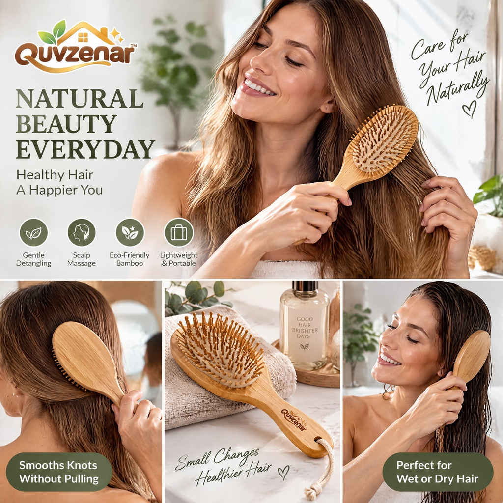 𝒒𝒖𝒗𝒛𝒆𝒏𝒂𝒓™ Natural Bamboo Hair Brush with Wide Bristles — view 1