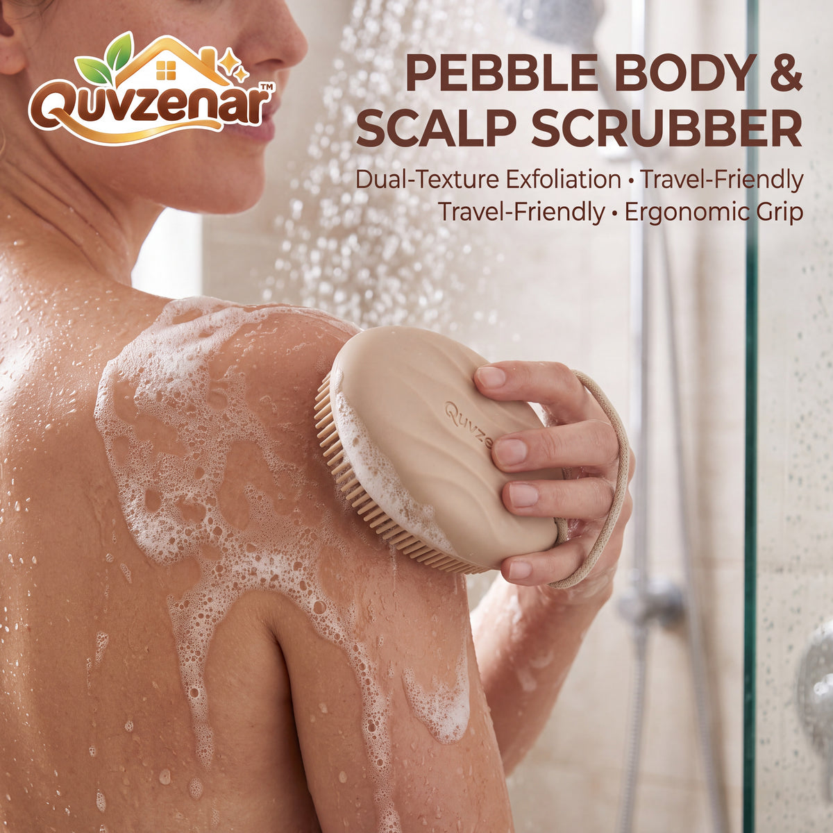 𝒒𝒖𝒗𝒛𝒆𝒏𝒂𝒓™ Pebble Body & Scalp Scrubber — view 1